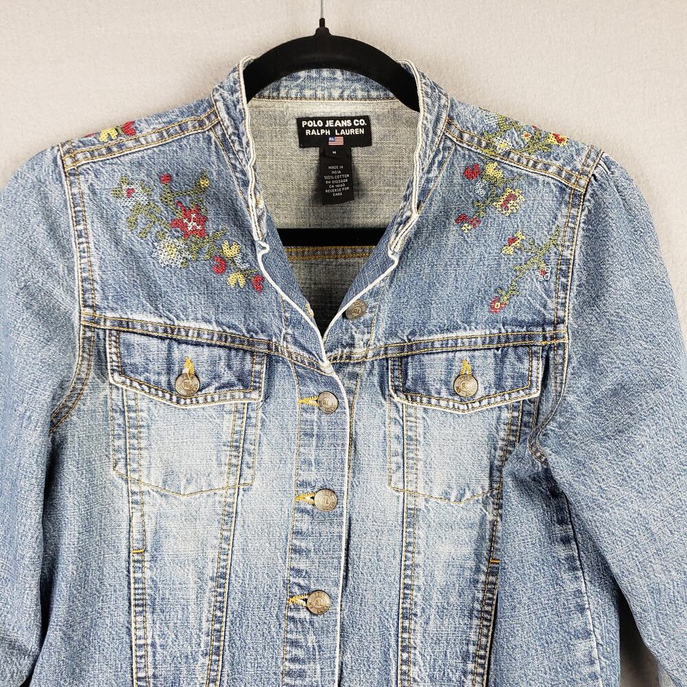 Polo Ralph Lauren‎ Size M Needlepoint Embroidered Denim Trucker Jacket Scandi - Picture 10 of 11